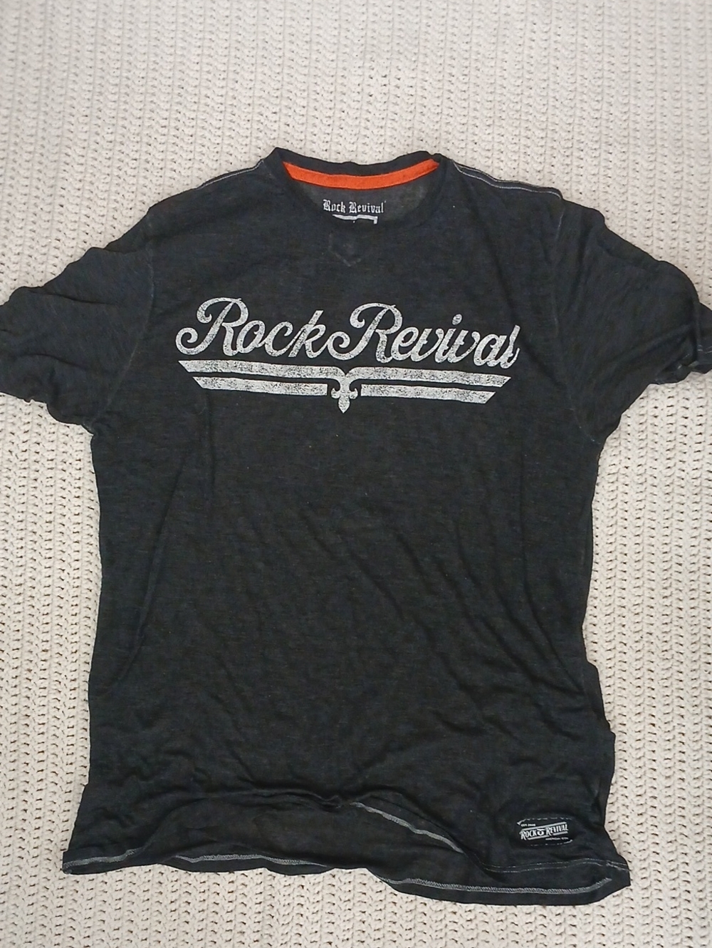 Rock Revival Women's Black Short-Sleeve Logo Tee with Orange Neck Trim
